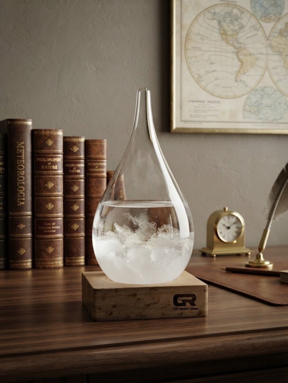 Vintage Teardrop Fitzroy Storm Glass Weather Predictor Wooden Base